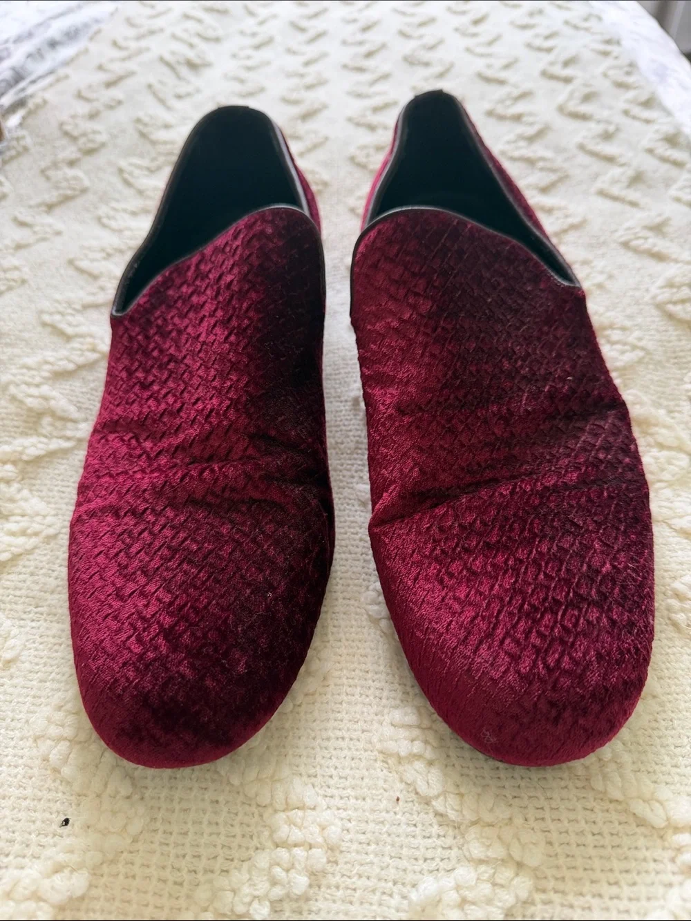 Jimmy Choo Sloane Burgundy Woven Embossed Velvet Slipper 45